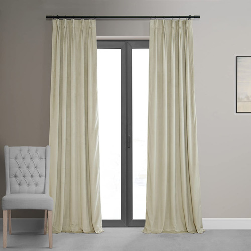Cortinas Opacas De Terciopelo Beige Frío 63 X 244 Cm