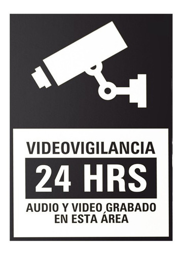 Letrero Adherible Videovigilancia 24 Horas/ Blanco Y Negro
