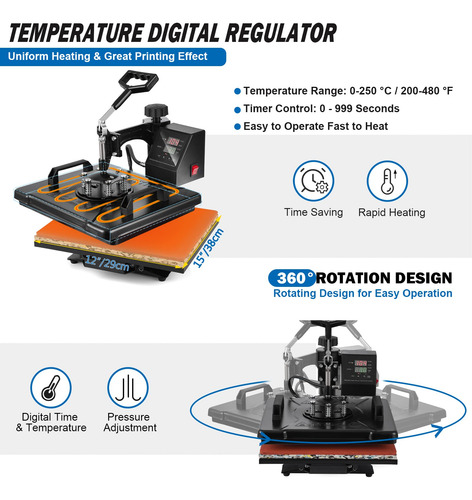 Máquina De Prensa De Calor 5 En 1 Para Sublimación 30 X 38 C