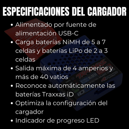 Kit Traxxas Batería Lipo 2s 7.4v 3000mah Y Cargador Usb-c Rc