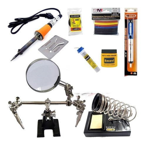 Imagem 1 de 7 de Kit Eletricista Ferramenta Solda Reparos Lupa Pasta Emavi