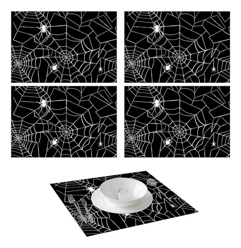 Juego De 4 Manteles Individuales Negros De Halloween, Telara