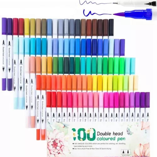  Marcadores de doble punta de 100 colores, marcadores de punta  fina para colorear con diseño de doble punta, juego de bolígrafos de  pincel, suministros de manualidades para niños y adultos, libro