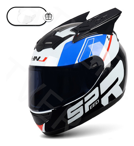 Casco para moto Hax Helmets AMATISTA JAGUAR  blanco y azul brillante talle M 