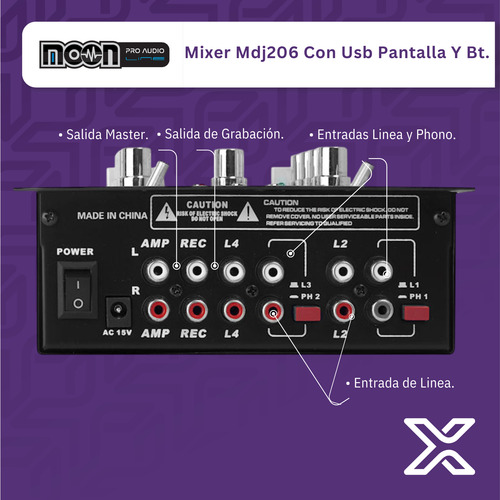 Consola Mixer Dj Sets Moon Mdj206usb C/ Pantalla Y Bluetooth