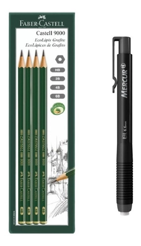 Lápis Grafite (hb, 2b, 4b E 6b) + Caneta Borracha 6.6mm 