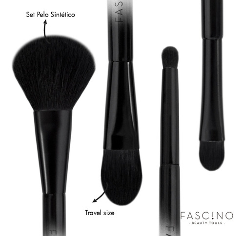 Imagen 3 de 10 de Set 4 Brochas Y Pinceles Make Up Crueltyfree+clutch Fascino