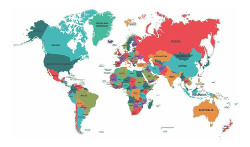 Adesivo Mapa Mundi Colorido Recortado Sem Fundo Extra Grande