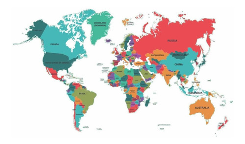 Imagem 1 de 3 de Adesivo Mapa Mundi Colorido Recortado Sem Fundo Extra Grande