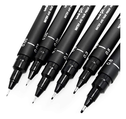 Imagen 2 de 2 de Uni Pin Fineliner Set X 6 Unidades Negro