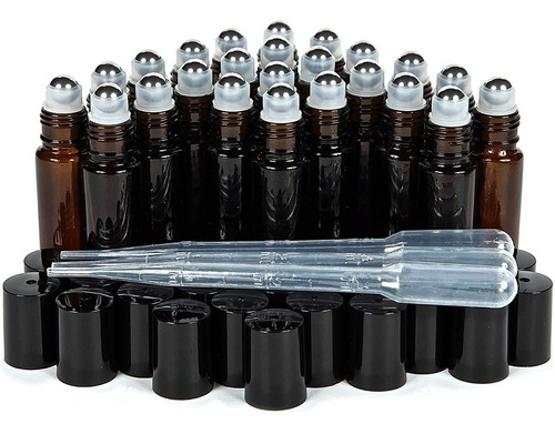 25 Botellas Ámbar De 10ml Con Roll On De Acero Inoxidable ++