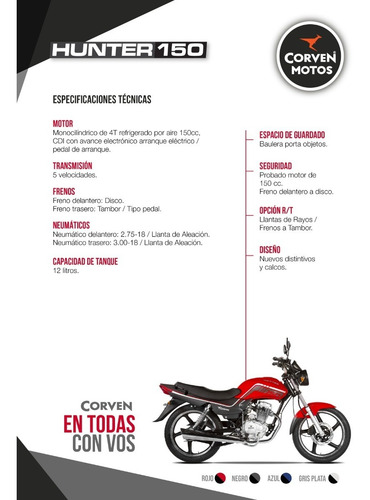 Imagen 11 de 15 de Corven Hunter 150 Ad 0km Full Aleacion Disco Chakan Moto