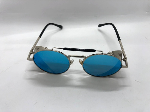 Lindo Óculos Espelhado Piloto Punk Abas Laterais Blue Lens Cor da armação Prateado Cor da haste Prateado Cor da lente Azul/Espelhado Desenho Piloto Steampunk
