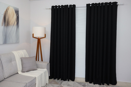 Cortina Veneza Dupla Oxford 4 Folhas 600x230 Sala/quarto Cor Preto