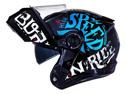 Capacete Articulado Norisk Force Born To Ride Preto Azul