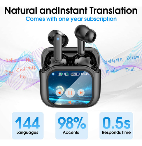 Fones De Ouvido De Tradução De Idiomas Ai, Tela De Toque Lcd