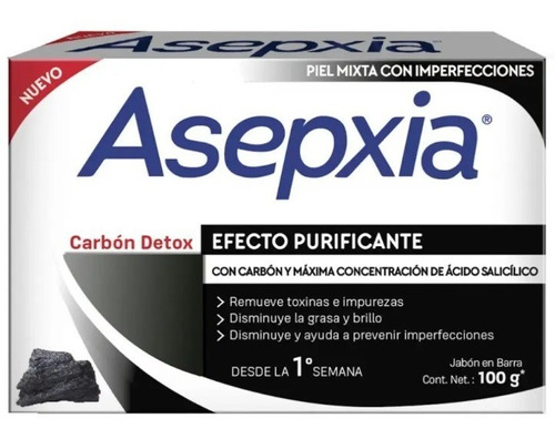 Asepxia Jabón Carbón Detox 100g. Poros Efecto Purificante 