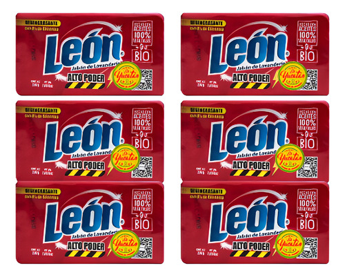 12pz Jabón De Lavandería León Alto Poder Pack De 200g C/u