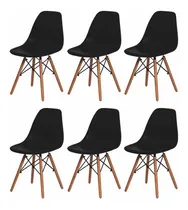 Comprar Kit de 6 sillas para sala de estar y comedor Charles Eiffel Eames, marco de silla de madera, color, mesa de comedor, silla de cocina con respaldo Charles Eames Eiffel Wood, negro
