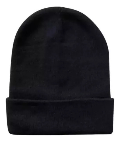 Gorro Beanie De Lana Adulto Con Doblez Negro Forro Polar