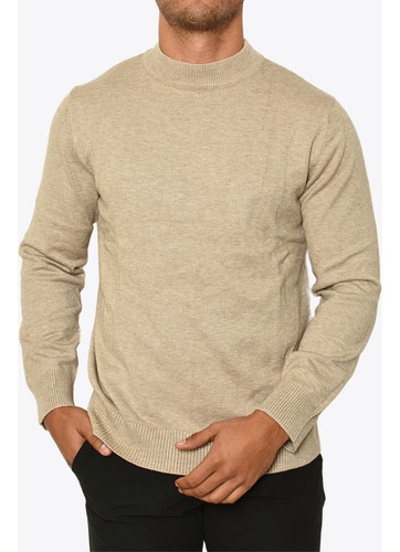 Suéter Tejido Premium Cuello Medio Beige Moller