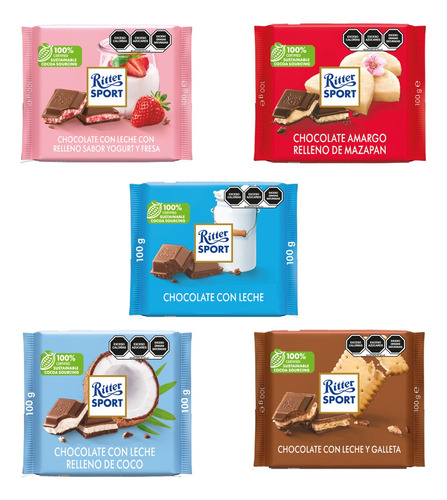 Chocolate Ritter Sport Color Variety 5 Piezas