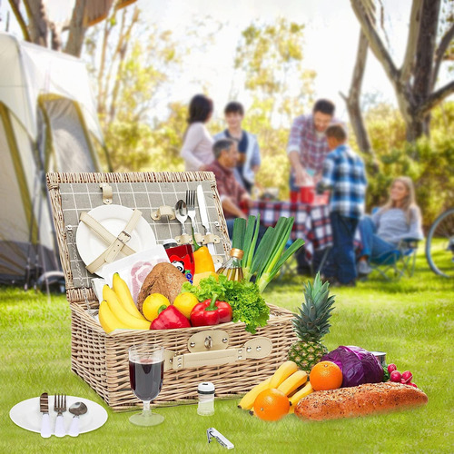 Cesta De Picnic De Mimbre 2 Personas, Juego De Mimbre F...