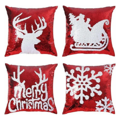 4 Fundas De Almohada De Navidad Con Lentejuelas Con Purp [u]