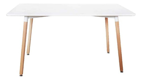 Mesa Rectangular Blanca Con Patas De Madera