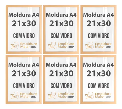 comprar Kit 6 Molduras A4 21x30 Vidro Pu002F Quadros Alvará Foto Dourado