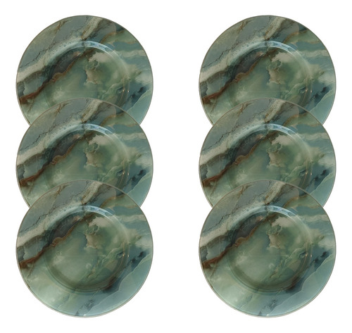 Platos Playo De Vidrio Templado Sikla Marmolados X6 Unidades Onix Aqua