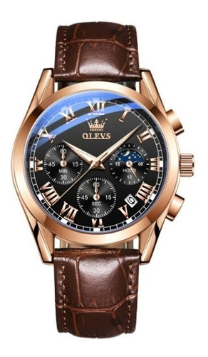 Reloj Hombre Olevs Analógico Cuarzo Correa Cuero Mod. Lux