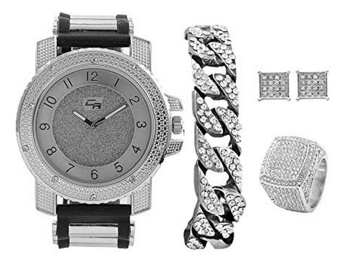 ¡salió Bling-ed Es Lit! Reloj Hip Hop & Jewerly Set Con Puls