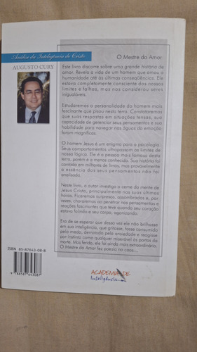 Livro O Mestre Do Amor - Análise Da Inteligência De Cristo- Augusto Cury Capa Mole Editora Academia De Inteligência