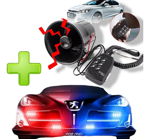 Imagen 1 de 6 de Combo Luces Federales Led Strober + Sirena Policia 6 Sonidos
