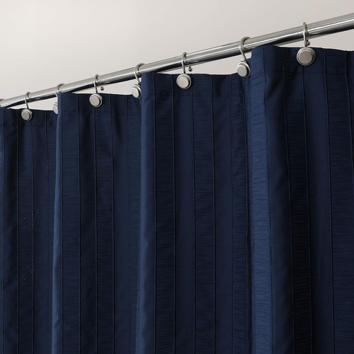 Navy Blue Shower Curtains Gathered Stripe Seersucker Puckere