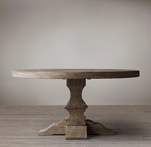 Mesa Fem Redonda - Madera Maciza Estilo Restoration Hardware