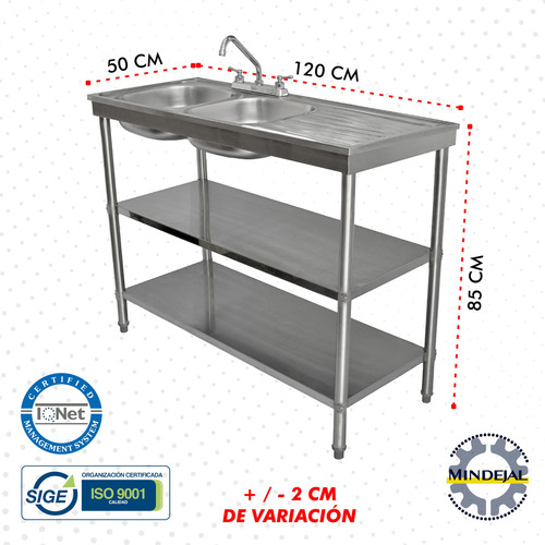 Fregadero Doble Acero Inoxidable Izquierdo 2 Entrepaños Color Metalico