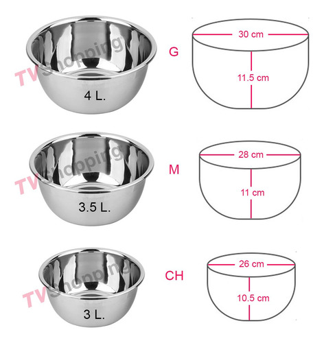 Juego De 3 Bowl Acero Inoxidable Tazones Hogar Nuevos