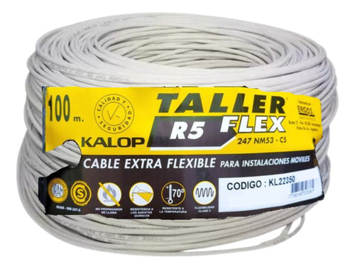Cable Taller Kalop Tripolar 3 X 0.75mm Blanco (rollo X 100m)