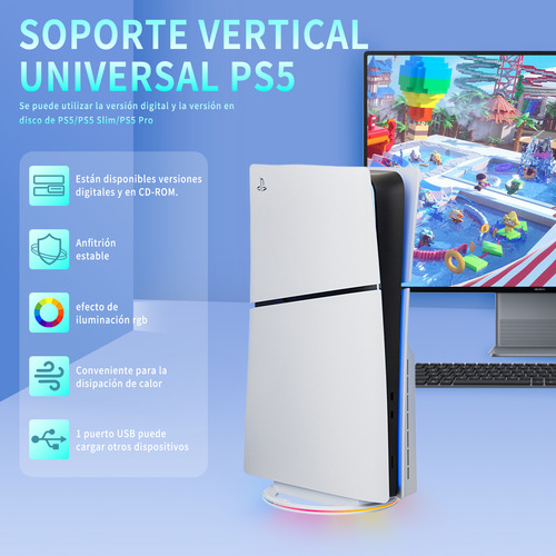 Soporte Vertical Para Ps5/ps5 Slim Usb Accesorios Base Luz