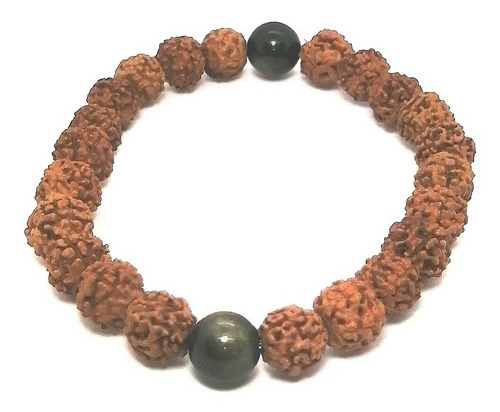 Pulsera Nudos Budista Rudraksha Obsidiana