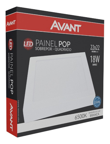 Kit 10 Plafon Led Quadrado 18w Painel Sobrepor Slim Avant 1ª