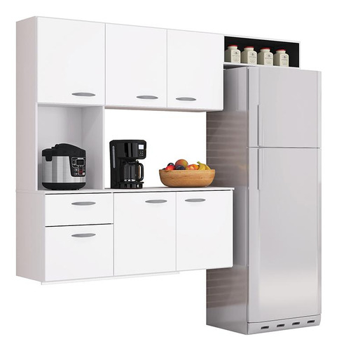 Armario Cozinha Isis 180 Cm Com 6 Portas E 1 Gaveta Cor Branco/preto