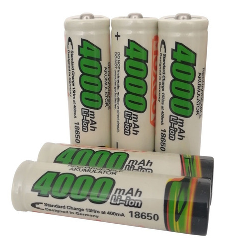 Imagen 2 de 3 de Pack 5 Baterías 18650 Litio Recargables 3.7v 4000mha
