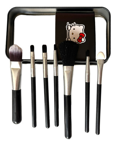 Set De 7 Brochas De Maquillaje C/estuche Hello Kitty Sanrio Color Negro