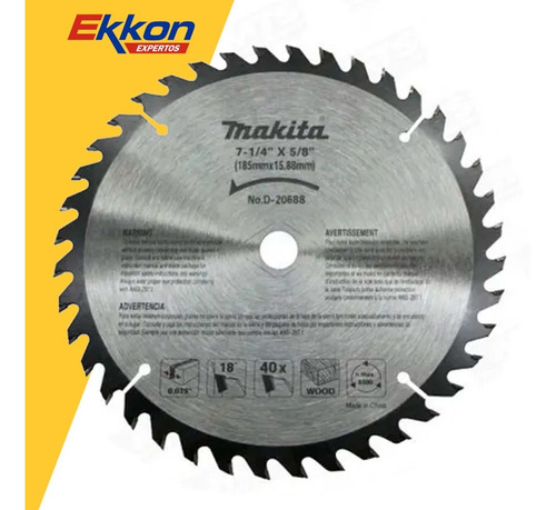 Imagen 3 de 8 de Disco De Corte Widia Makita 7 1/4 X 5/8 40 Dientes D-20688