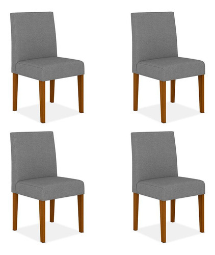 Kit 04 Cadeiras Haia Wood Cinamomo/linho Cinza - M A Cor da estrutura da cadeira Cinamomo Cor do assento Linho Cinza Desenho do tecido Liso