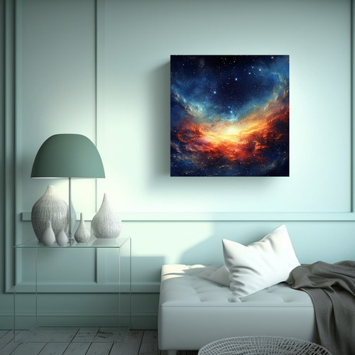 50x50cm Cuadro Acuarela Belleza Galaxia Vía Láctea Flores