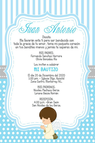 Invitación Imprimible Personalizada Bautizo